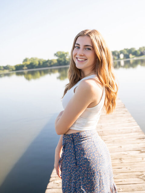 Senior at lake pier Wisconsin